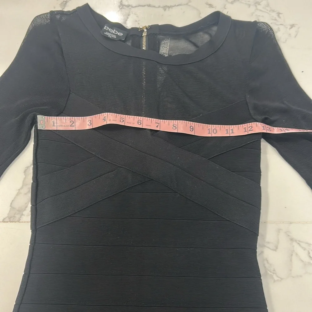 Bebe Black Mummy Bandage Body Hugger Dress. Sheer Mesh Top. Full Back Zip. SizeM - Picture 10 of 16